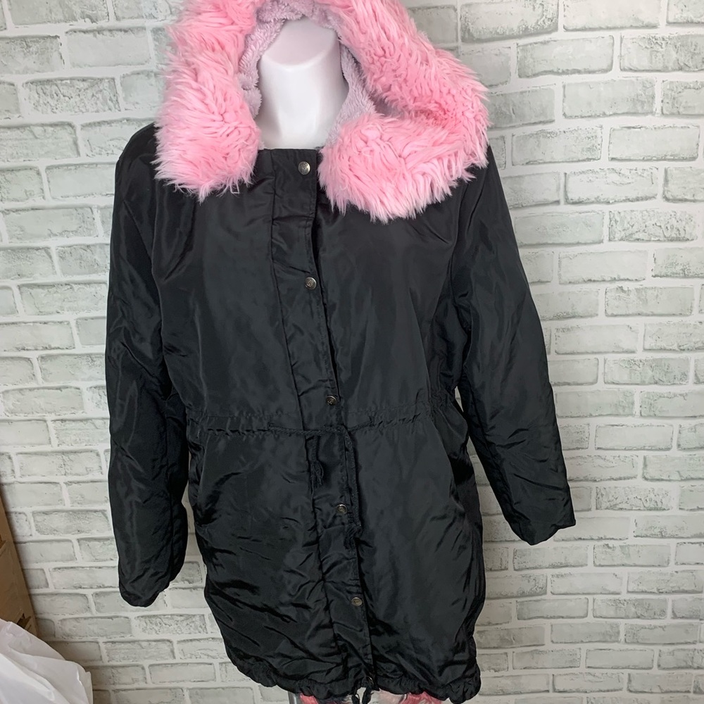 PLUS SIZE Pink Faux Fur Hooded Coat